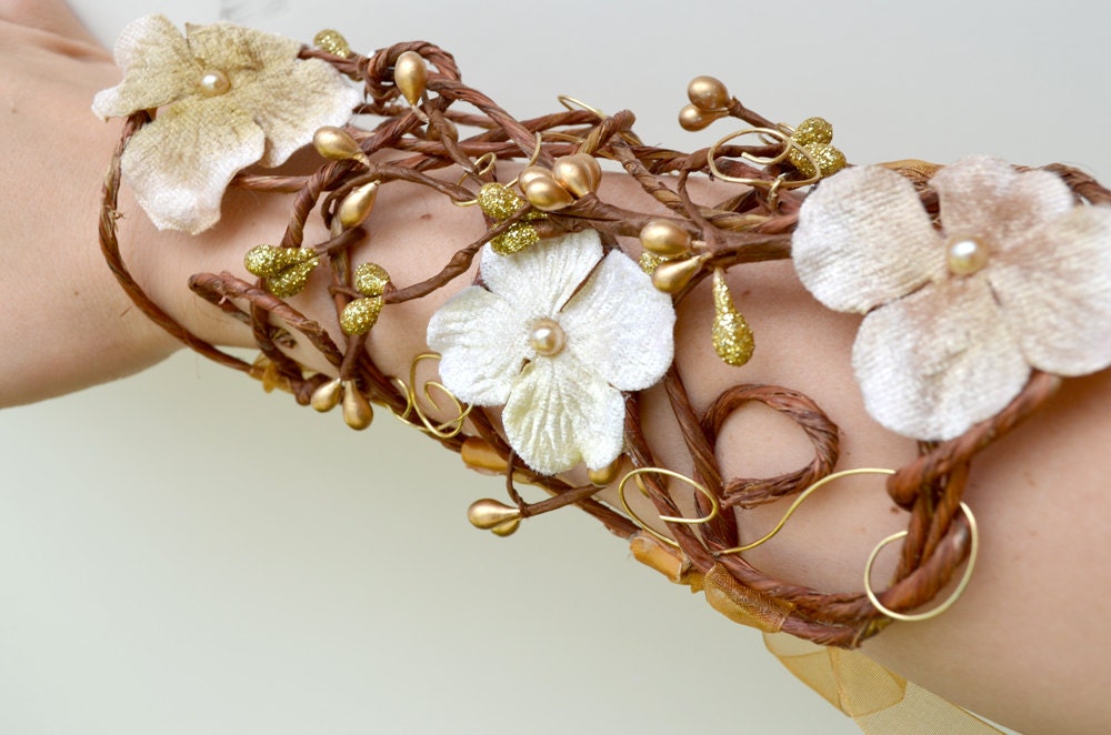 Gold Elven arm cuff - woodland arm brace