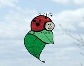 Stained Glass Ladybug On A Leaf Suncatcher
