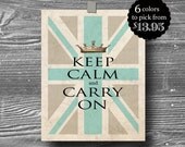 keep calm and carry on union jack british flag art print poster turquoise green pink grey gold orange