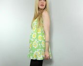 60s floral mod mini dress . twiggy dolly . neon bold color . Hawaiian . cotton babydoll lolita . xs small