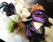 Set of Fascinator & Mini Cape purple black taffetta Gothic Burlesque Victorian Steampunk Larping Wedding