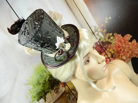 brown cream Gothic Victorian Tophat Minihat Fascinator Minizylinder Steampunk Burlesque Larping Wedding Costume