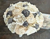 Handmade Wedding Bouquet- Medium Ivory Cream Grey Bridal Bridesmaid Bouquet, Alternative Bouquet, Keepsake Bouquet, Rustic Wedding