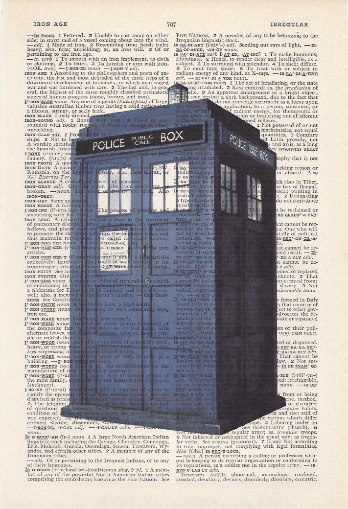 Dictionary Art Print - Upcycled Vintage Paper - Doctor Who Tardis Print - 7-1/4 x 10-1/2