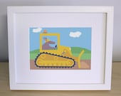 Construction Kids Art - Bulldozer Aardvark Print (5x7)