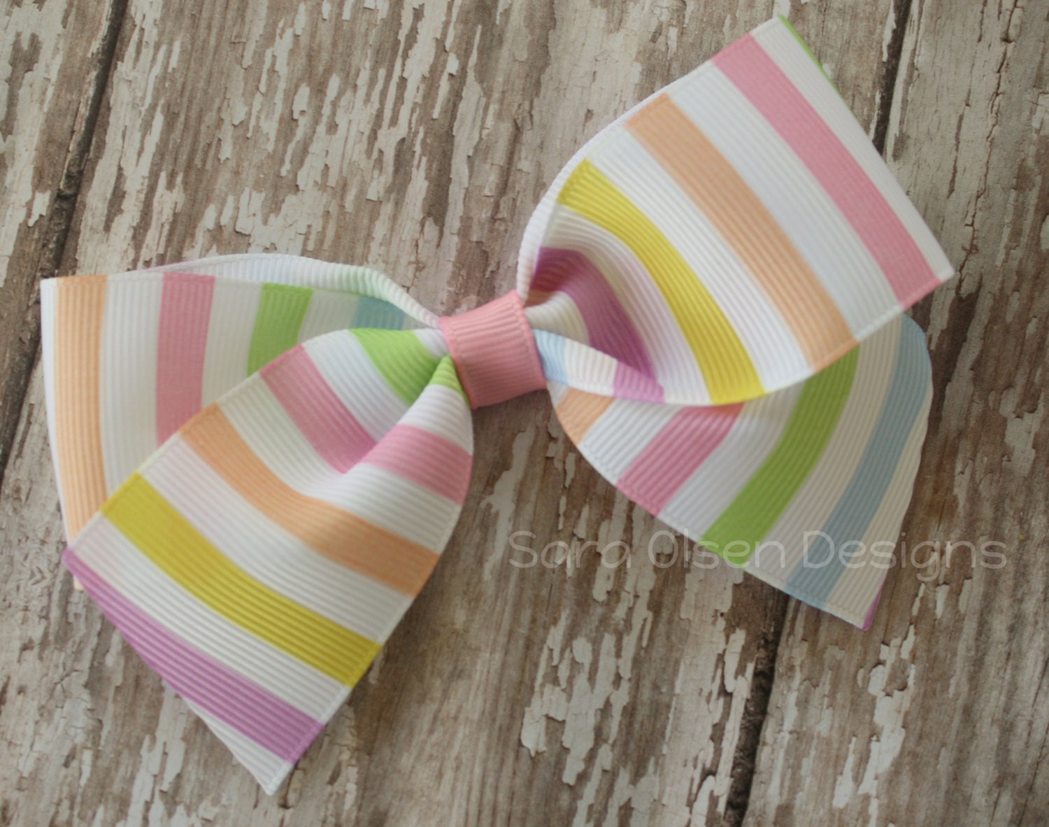 Large Classic Hairbow, Pastel Rainbow Striped, Pink Purple Blue, Simple Bows, 4.5 Inch Hairbow, Hair Clip, Toddler Hairbow, Girls Hairbows