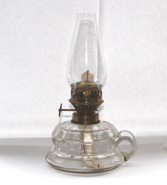 Victorian clear glass oil lamp. Antique glass by lizzylovesvintage