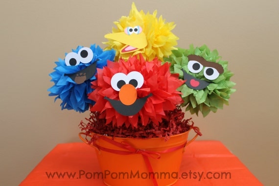 Sesame Street Inspired Party Poms Centerpiece