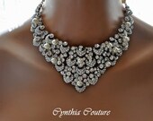 Bridal Jewelry Set,Bridal Statement Necklace,Rhinestone Necklace,Bib,Swarovski Crystal Pearl,Vintage Style,Bridal Necklace and Earring Set