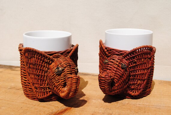 Wicker Elephant Holders with Mug Avon Mugs by Itiswhatitwas