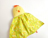 Chick Security blanket ribbon taggie sensory toy softie baby shower colorful  cotton yellow green fleece flannel