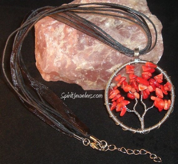 Open Your Creative, Visual, Imaginative Side Pendant - Red Coral Tree of Life - Reiki Infused -1482