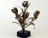Vintage Floral Metal Sculpture // 1960s Tulip Art Metalwork // Midcentury Home Decor
