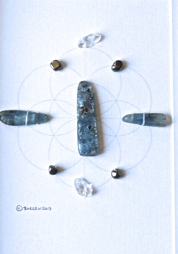 LIVE YOUR TRUTH --- framed sacred crystal grid --- kyanite, pyrite, quartz