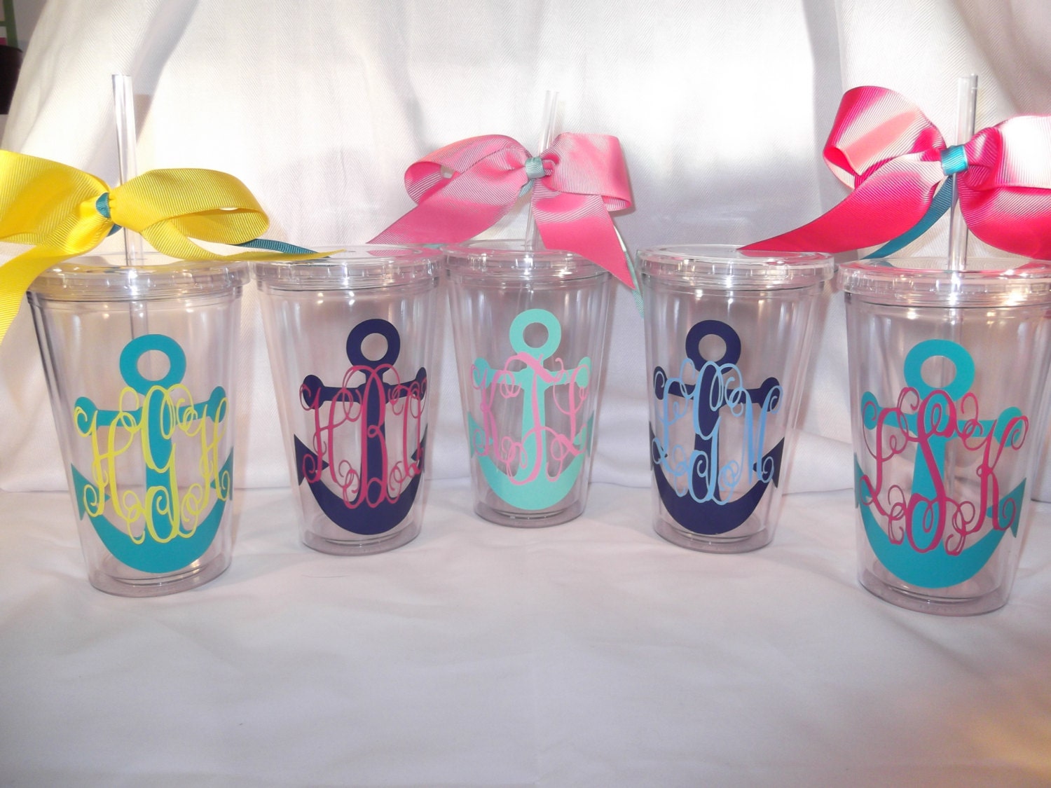 Monogrammed anchor tumbler - 16 ounce cups