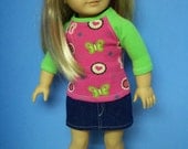 American Girl Doll Clothes:  Baseball Top, Denim Skirt, Leggings, and Shoes