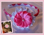 Girls Flower Headband or Hair Clip Hot Pink & White, Hot Pink Girls Hair Accessory, Kanzashi Flower, Special Occasion Hair Accessory