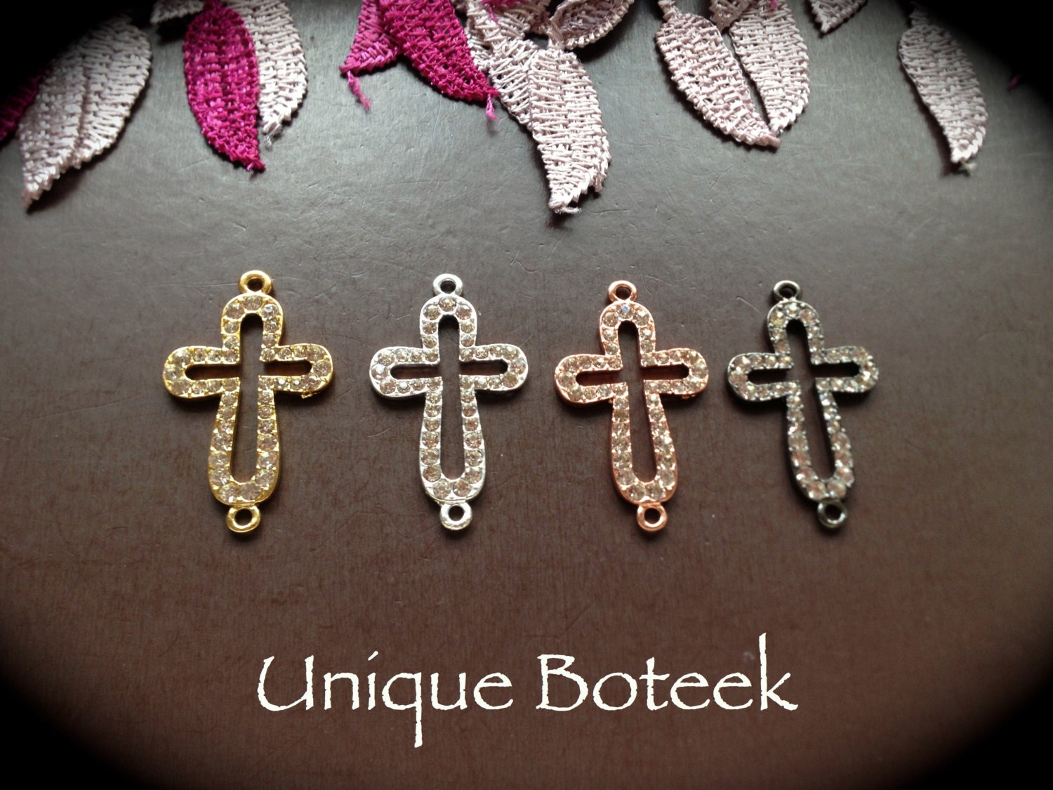 Cross Connector Charms - 4 Charms Total- Gold, Silver, Rose Gold, Gun Metal