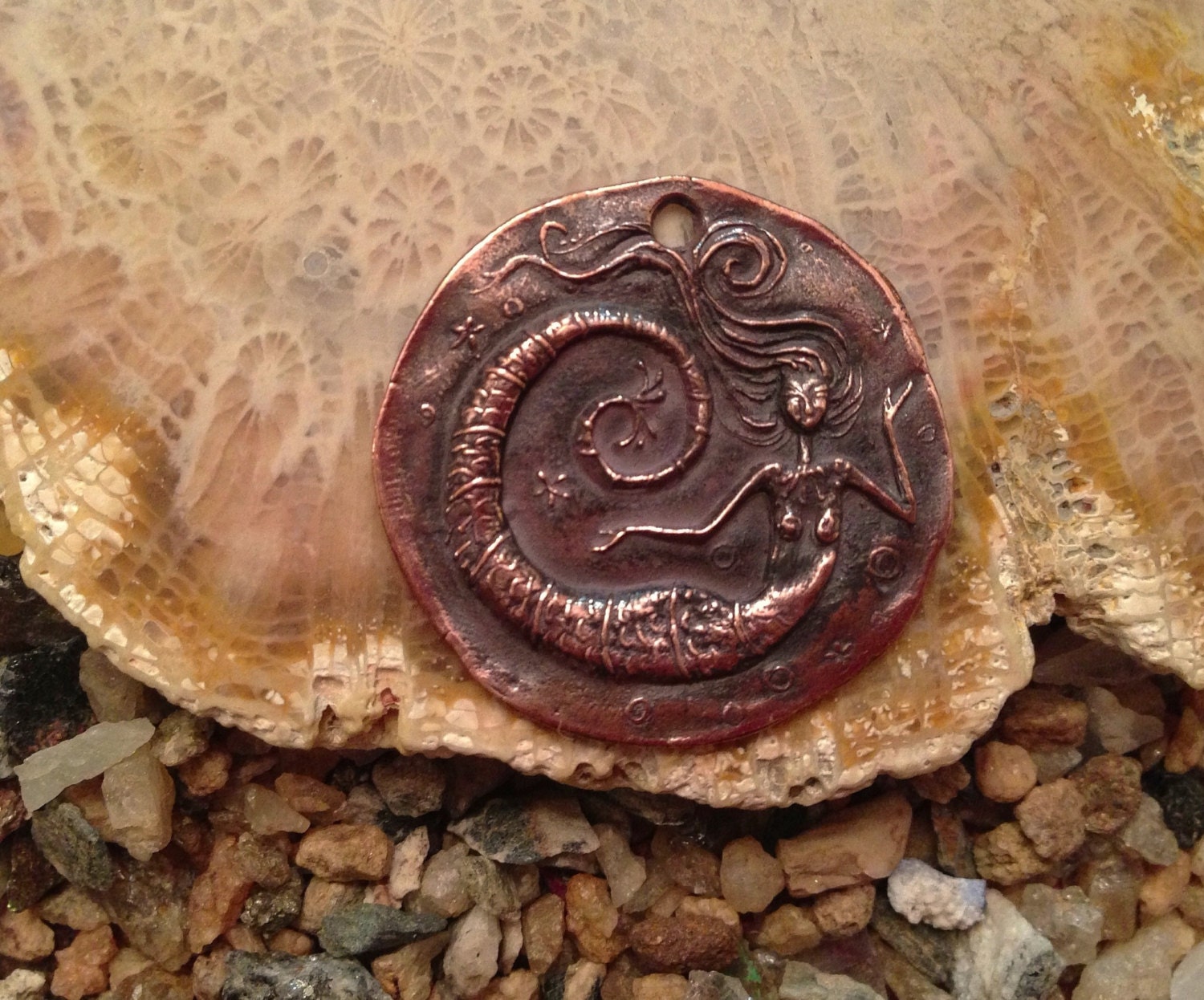 Shibuichi Mermaid Coin Pendant