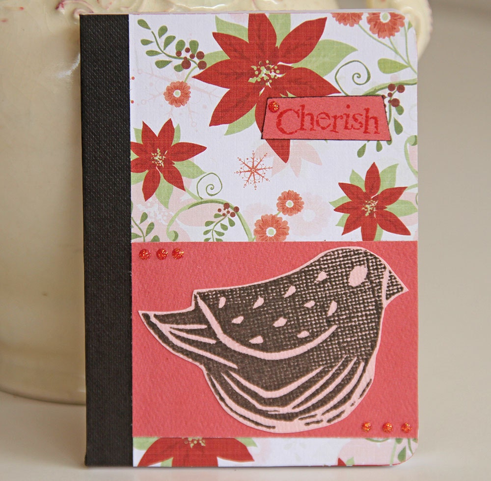 Bird Mini Journal - Pink Notebook - Altered Composition Book
