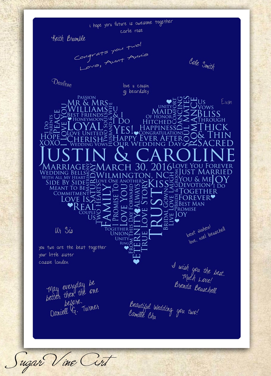personalized wedding word art, WEDDING GUESTBOOK SIGNATURE poster, 8x10 Signature Guest Book, Wedding heart Guestbook, love words poster