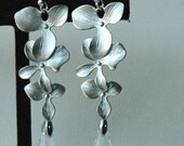 MEMORIAL DAY SALE Sterling Silver Orchid Flowers Crystal Clear Drop Dangle Earrings, Bridesmaids Gift Set Jewelry Earrings, Wedding Bride B