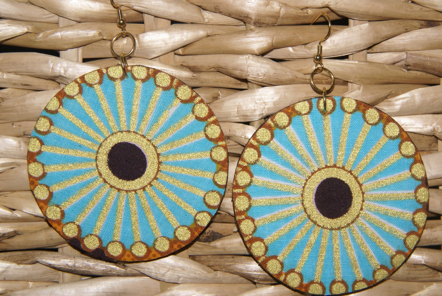 Fabric Covered Wood Earrings-Starburst