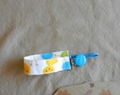 Soothie Fabric Pacifier Clip in Robert Kaufman Fabric Ann Kelle Urban Zoologie Baby Chicks Baby Boy Pacifier Clip Ready to ship