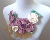 Purple Roses Statement Flower Bib Necklace