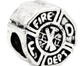 Antique Silver Fire Dept Message Charm Bead 11x11mm 5pcs-  Ships Immediately from California - B682
