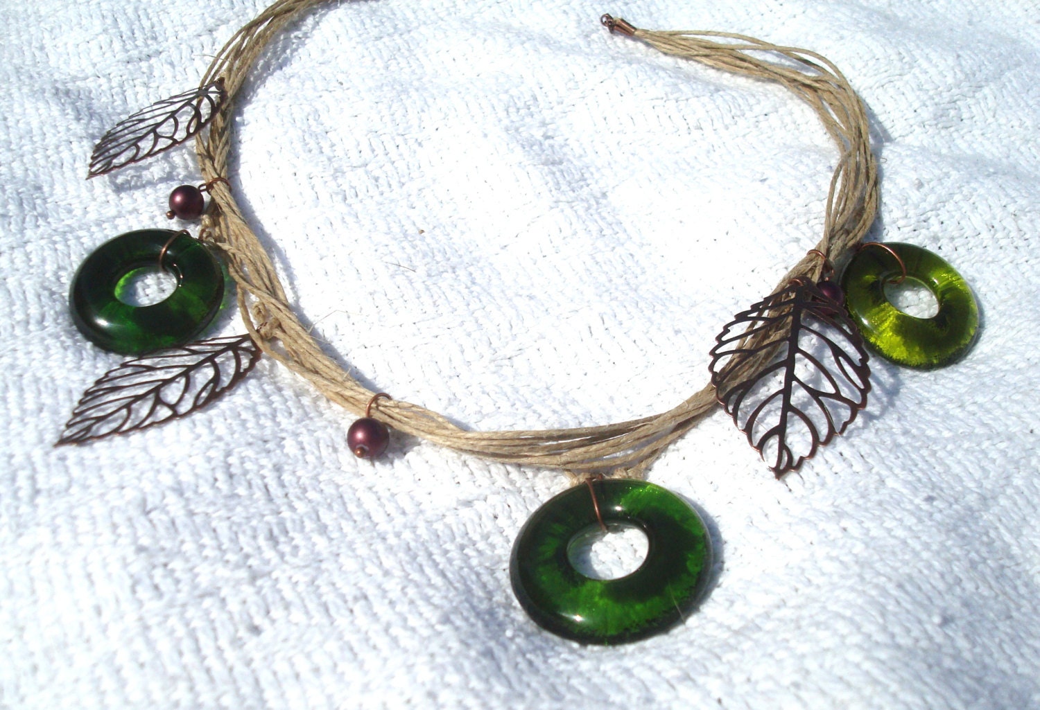 Wine Bottle Necklace Wine Gifts Green Eco Gifts Boho Fashion Leaves and Romance OOAK