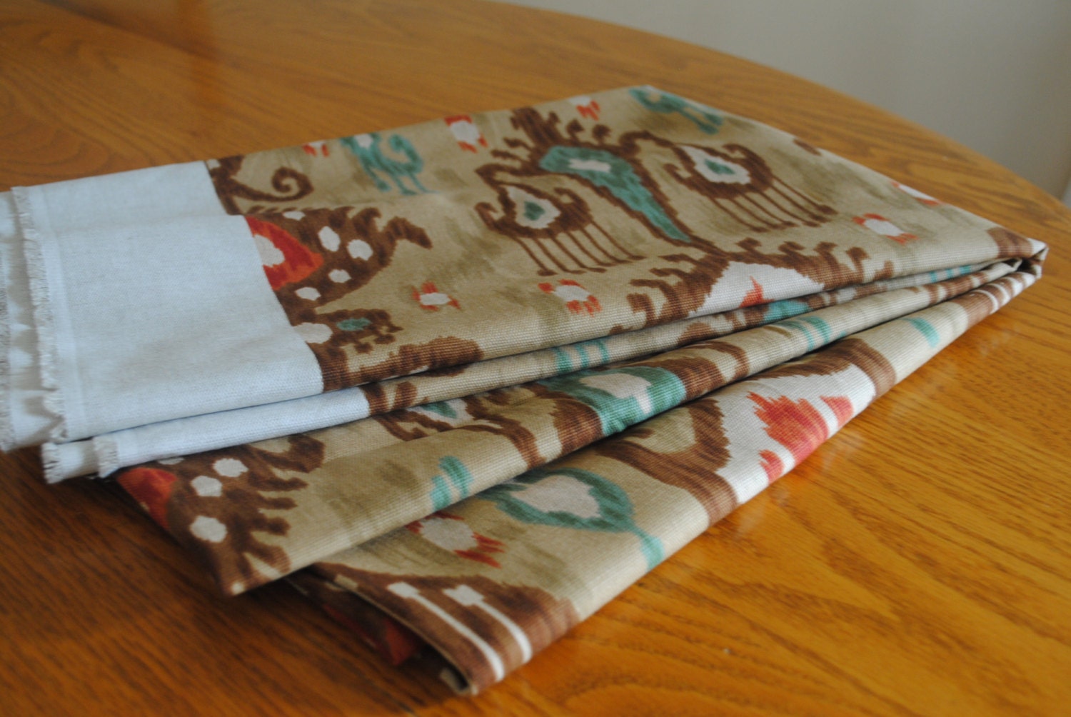 1 Yard Southwest IKAT cotton: Brown, tan, red, and teal