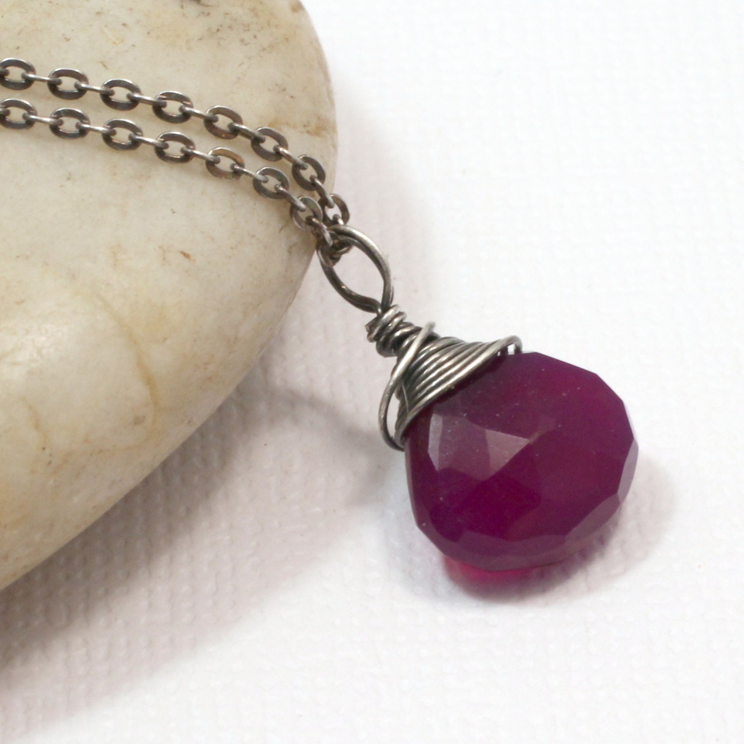 Chalcedony Pendant, Sterling Silver Necklace, Purple Chalcedony Drop Dangle Pendant, Wire Wrapped Gemstone
