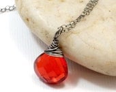 Red Orange Quartz Pendant, Sterling Silver Fire Opal Quartz Necklace, Wire Wrapped Gemstone Jewelry