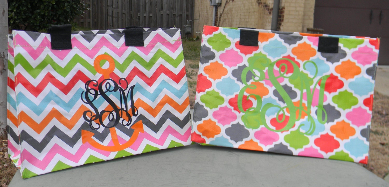Colorful Personalized Chevron Monogram Large Tote Bag