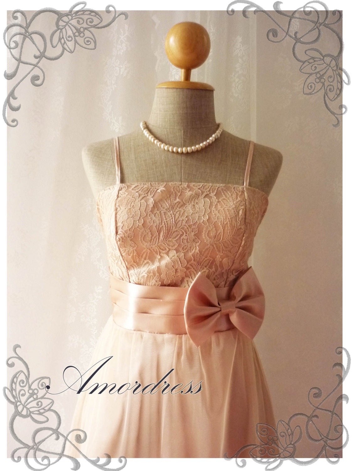 Princess Romance - Elegant Nude Brown Tulle Lace Dress Party Prom Bridesmaid Wedding Cocktail Dinner Evening Dress