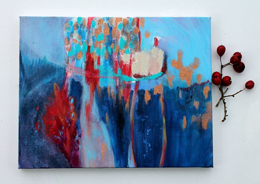 Abstract Landscape Painting Acrylic Modern "Fire and Rain"