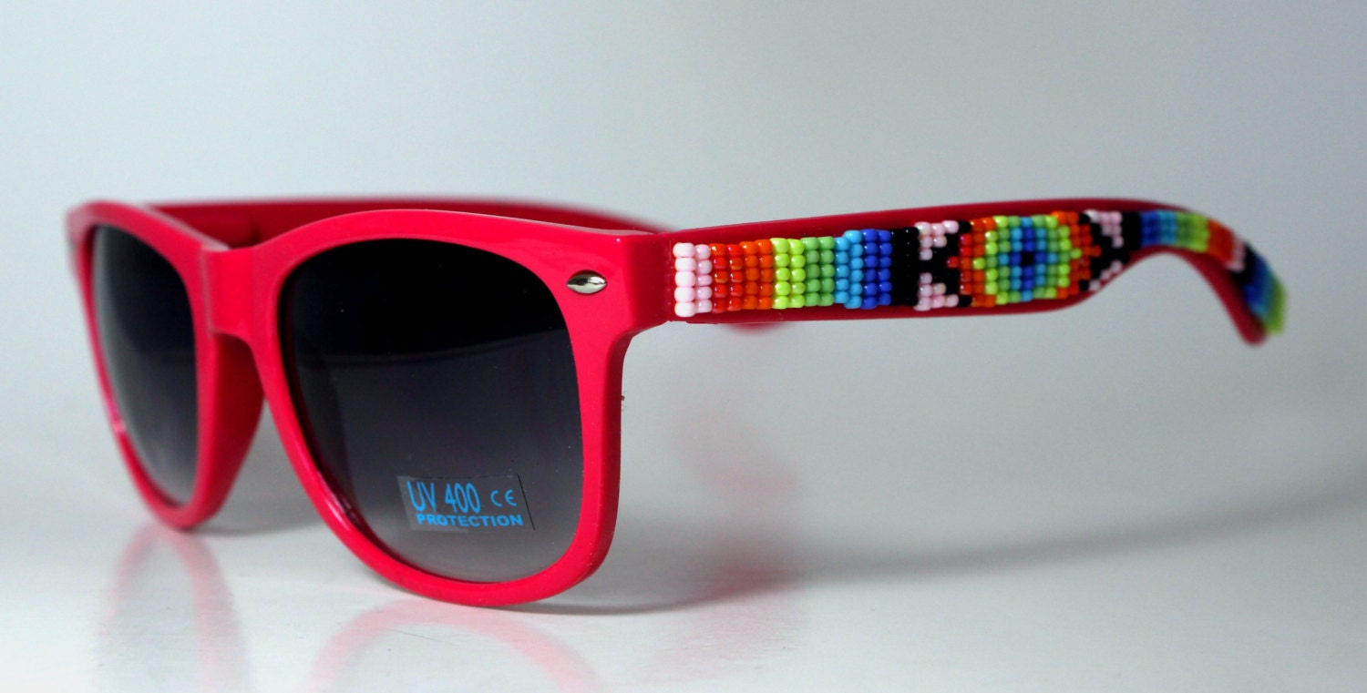 Beaded Sunglasses Pink Neon