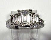 Iconic Style....3.76ct Estate Vintage Emerald Cut Diamond EGL USA Three Stone Engagement Anniversary Wedding Ring In 18k White gold