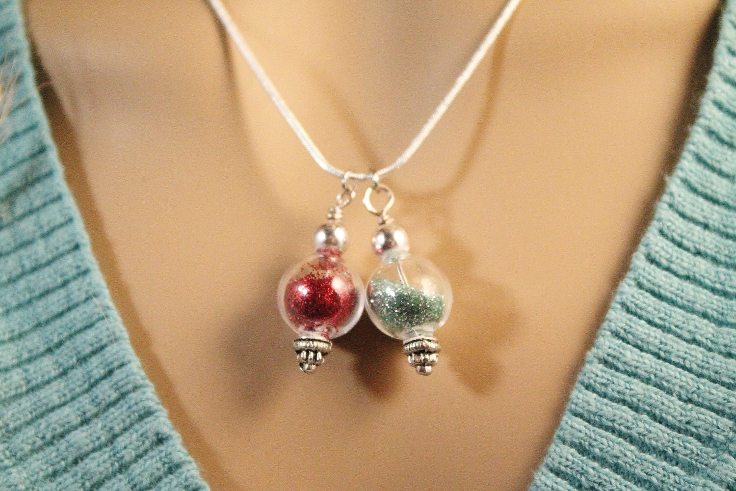 Unique Mother's Necklace - Crystal Ball Birthstone Necklace with TWO glass spheres Mother's Day Gift