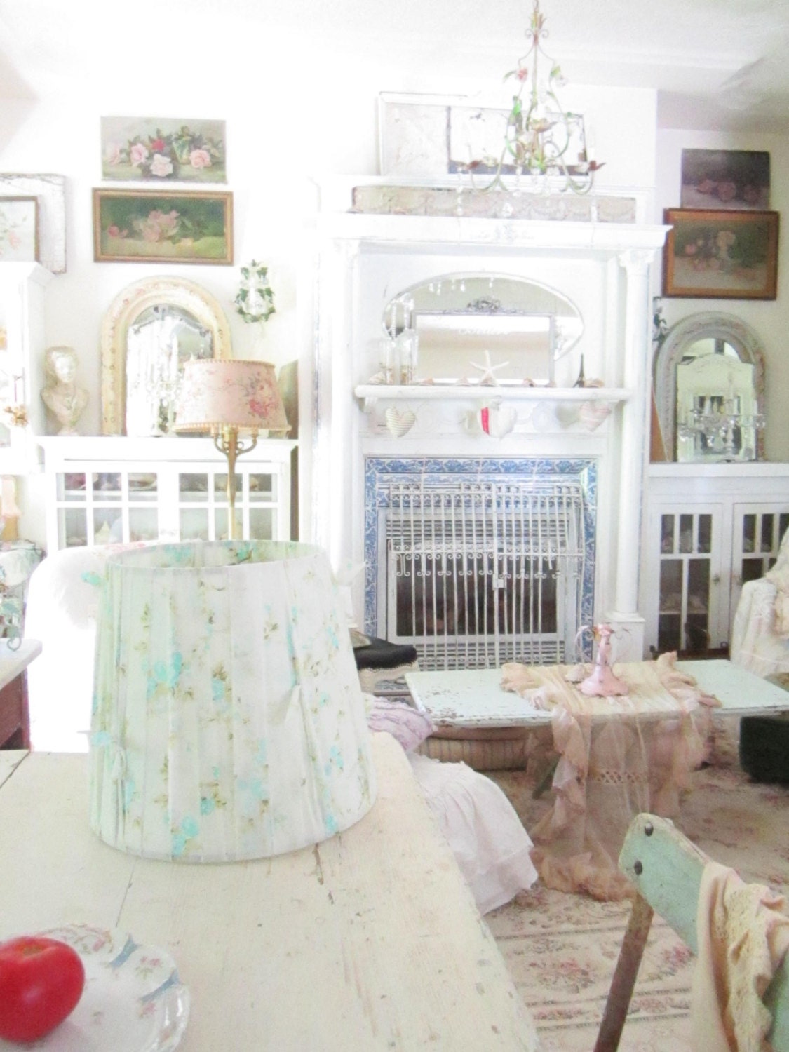Vintage shabby chic fabric lamp shade cottage prairie