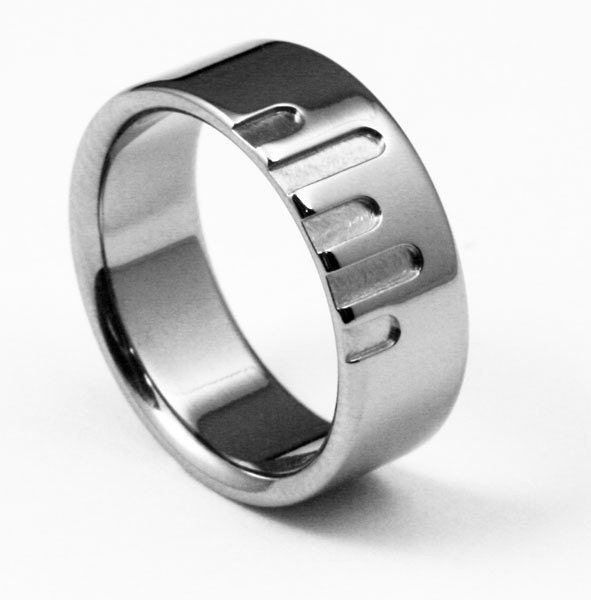 Titanium Ring with Flat Profile and Offset Horizontal Channels of Varied Lengths "Metropolis"