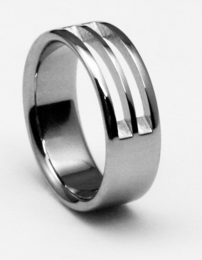 Titanium Ring with Flat Profile and Two Centered Slits "Marquee"