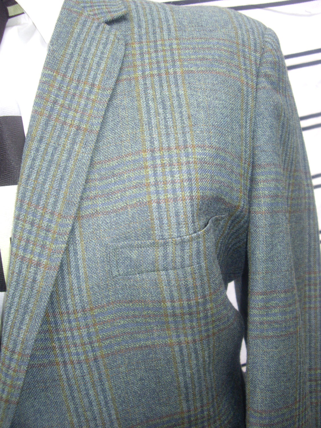 mens 60s extreme retro blue green yellow windowpane 46r    b89