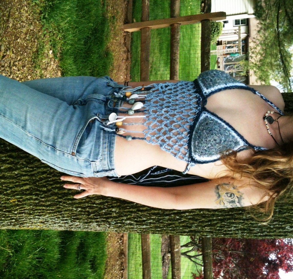 Tribal Trinket Halter in blue, hippie, festival, gypsy top