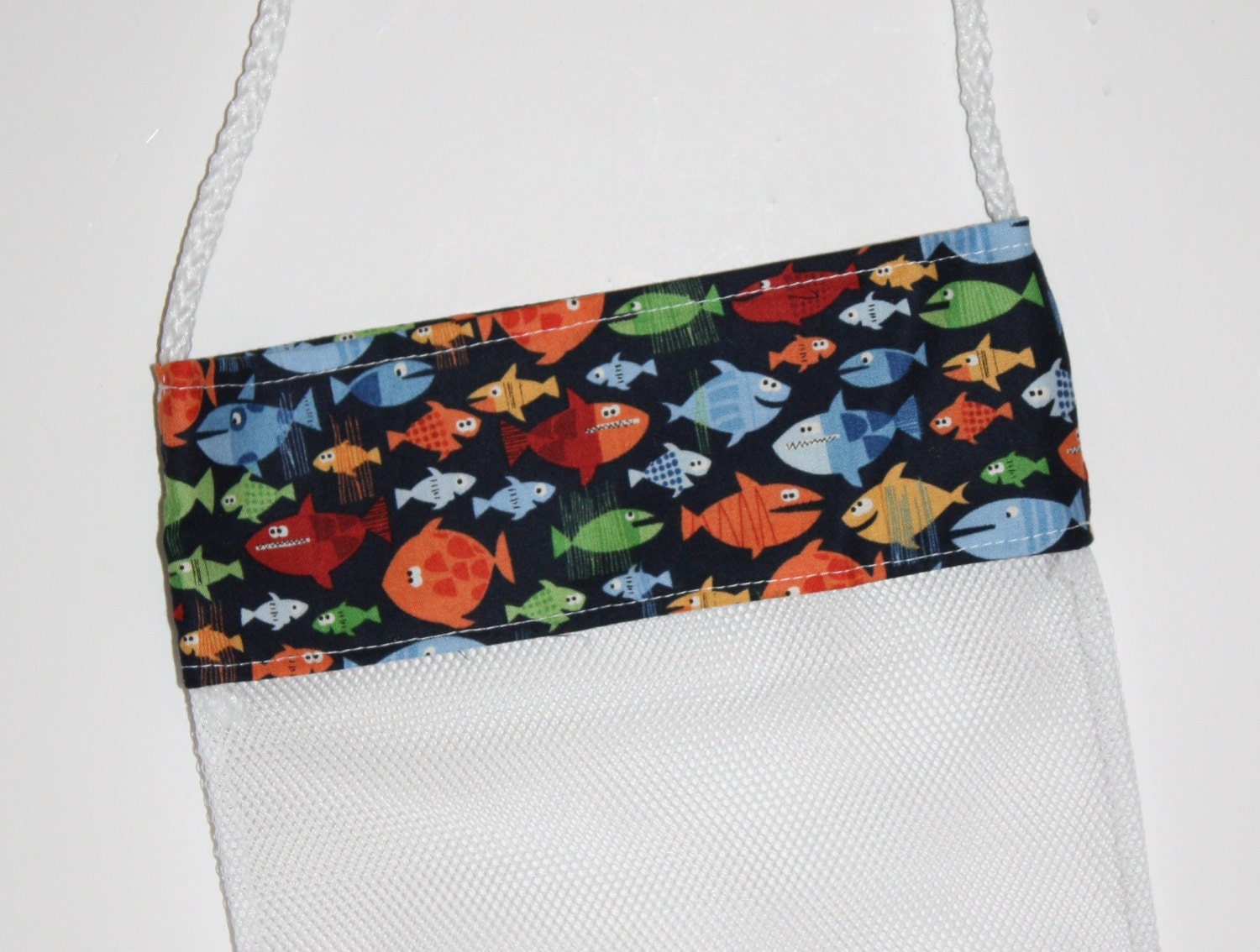 Shell Bag, SMILEY FISH Mesh Beach Bag, Shower Caddy, Sea shell collecting bag