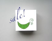 SALE - three peas on white - embroidered gift box. small, square box with green embroidery & cardstock.