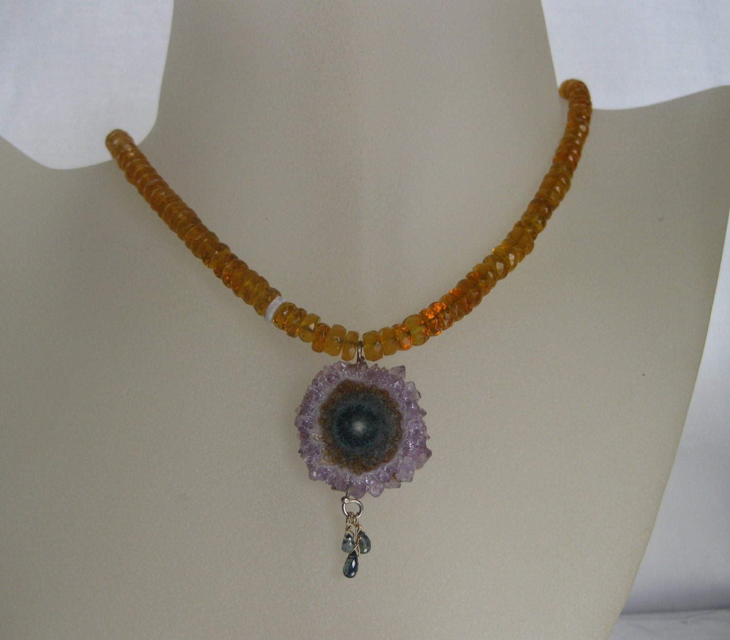 Oregon Fire Opal Stalactite & Sapphire Necklace