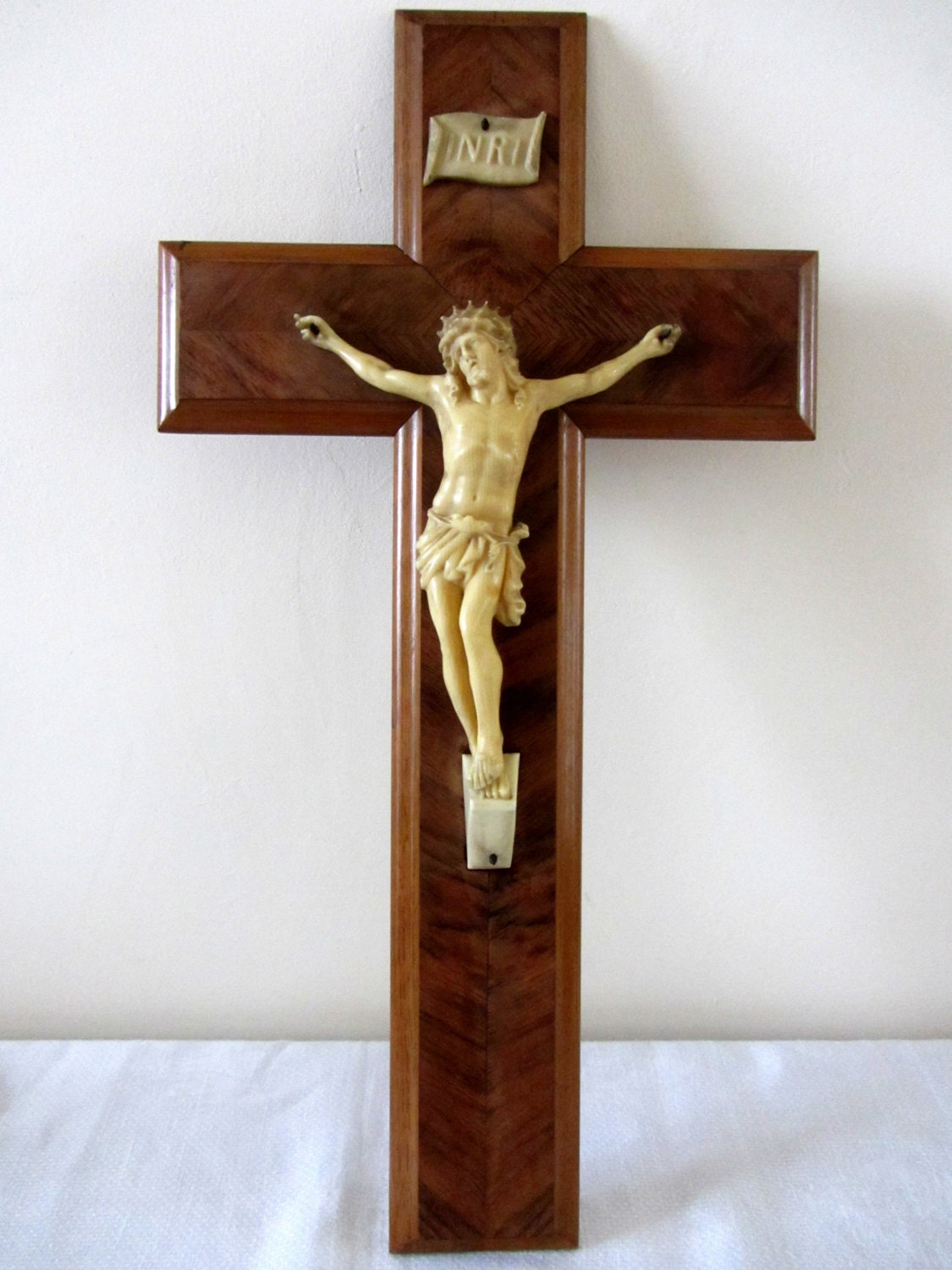 Antique French Catholic Wall Crucifix Wood by PoitouBrocante