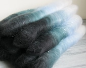35g Hand blended spinning fiber - STORM blue black teal and white rolags for fiber art